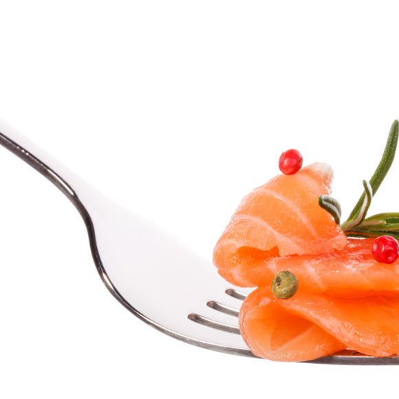 salmon piece fork isolated white background cutout 580x580